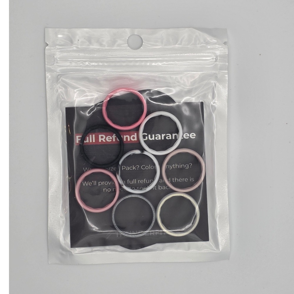 ThunderFit 8 Pack Thin Silicone Wedding Rings Women Stackable Bands Pink Marble